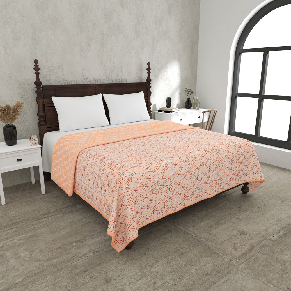 Geometricity Peach Double Bed Dohar Blanket