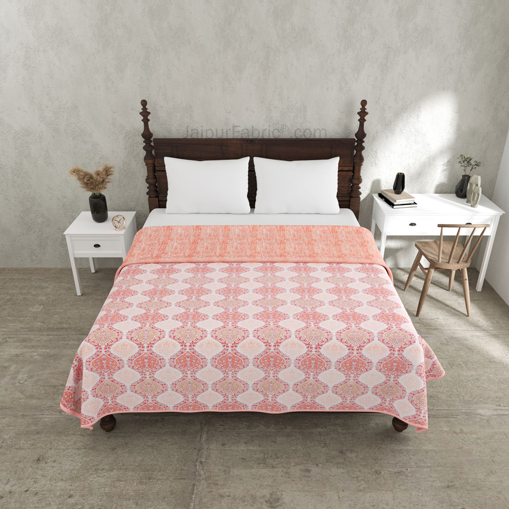 Wavy Ethnic Peachy Pink Double Bed Dohar Blanket