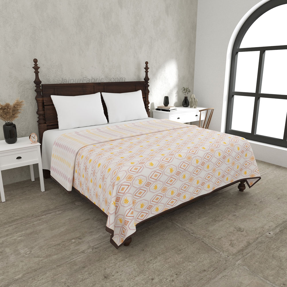 Artistic Maze Peach Yellow Double Bed Dohar Blanket