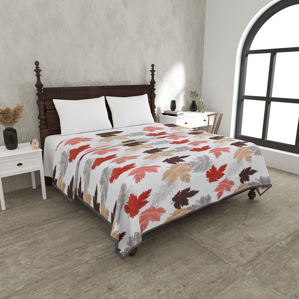 Maple Leaf Reddish Double Bed Dohar Blanket