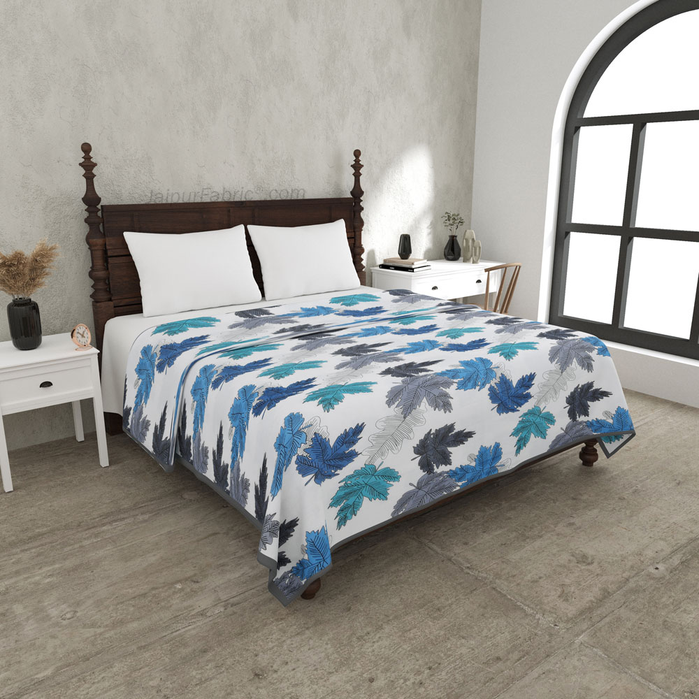 Maple Leaf Blueish Double Bed Dohar Blanket