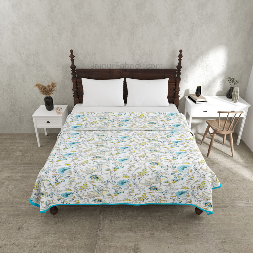 Floral Garden Blueish Double Bed Dohar Blanket