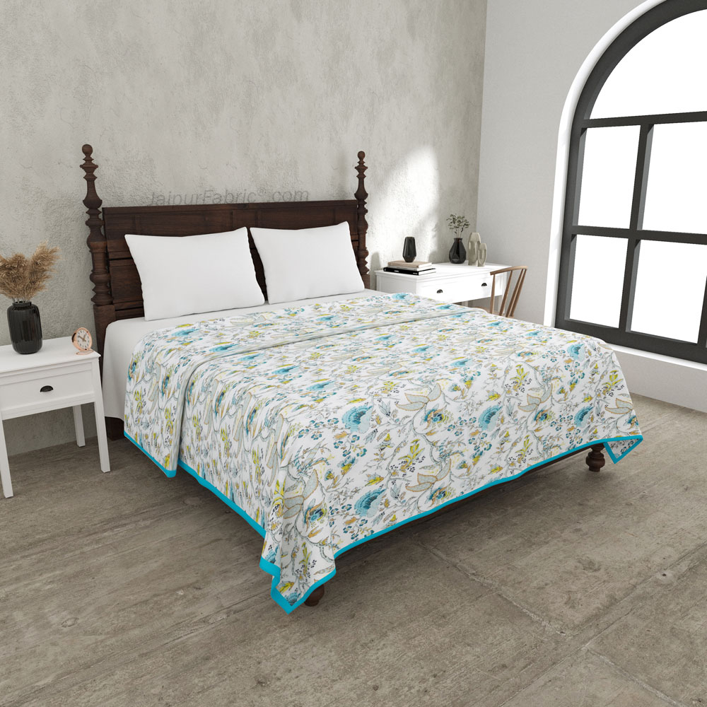 Floral Garden Blueish Double Bed Dohar Blanket