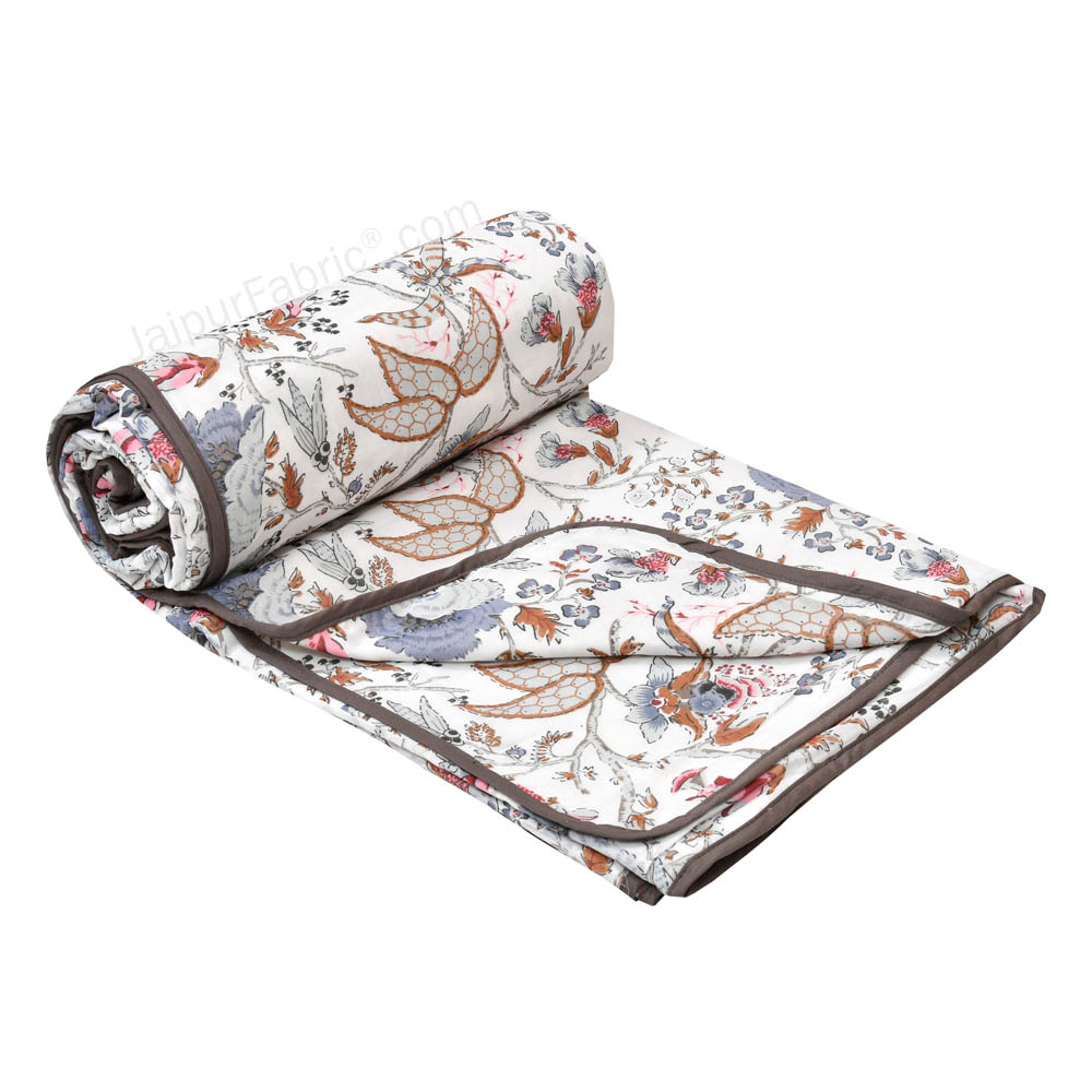 Floral Garden Pinkish Double Bed Dohar Blanket