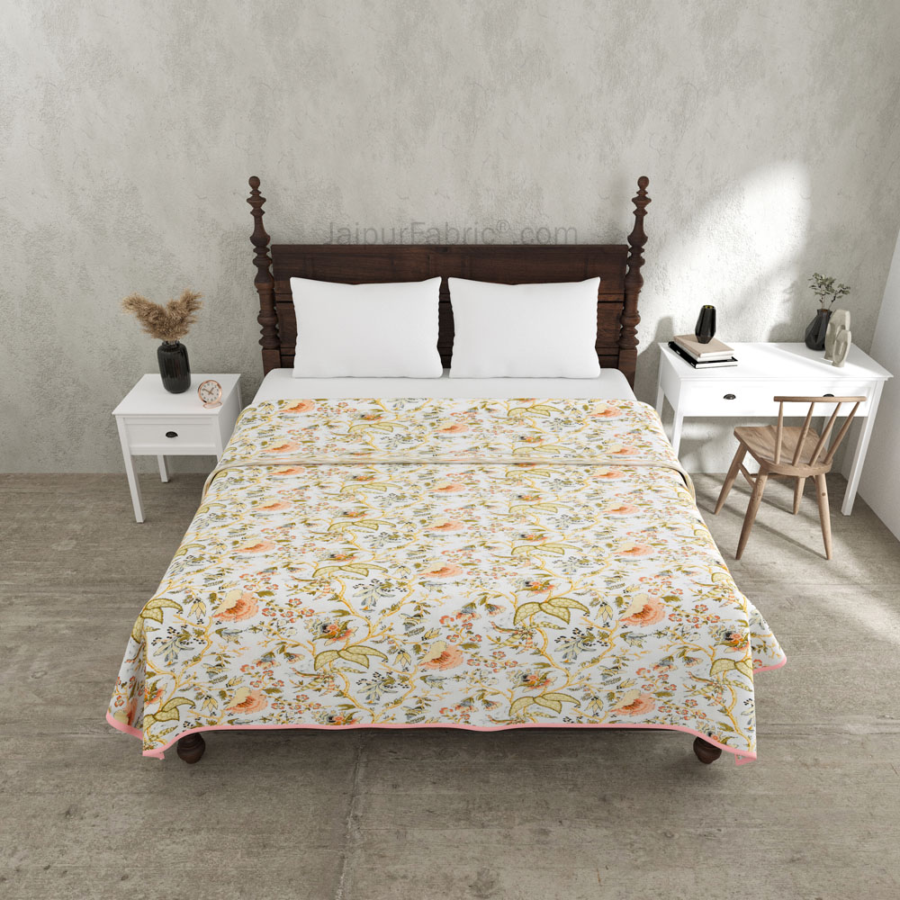 Floral Garden Yellowish Double Bed Dohar Blanket