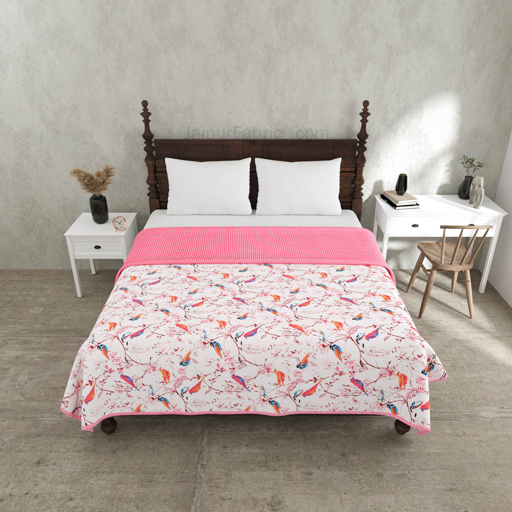 Parakeets Pink Double Bed Dohar Blanket