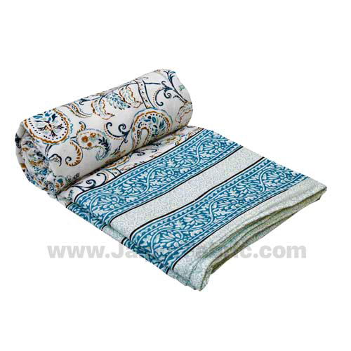 Mulmul Pure Cotton Paisley Floral Ethnic Grey Border Jaipuri Double Bed Dohar