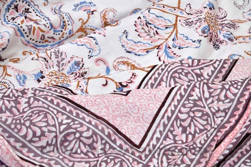 Mulmul Pure Cotton Paisley Floral Ethnic Pink Border Jaipuri Double Bed Dohar