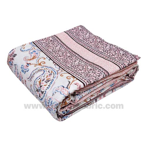 Mulmul Pure Cotton Paisley Floral Ethnic Pink Border Jaipuri Double Bed Dohar