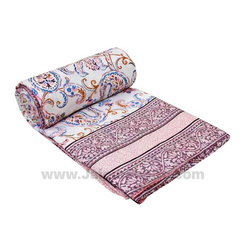 Mulmul Pure Cotton Paisley Floral Ethnic Pink Border Jaipuri Double Bed Dohar