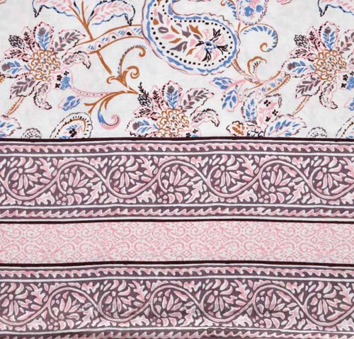 Mulmul Pure Cotton Paisley Floral Ethnic Pink Border Jaipuri Double Bed Dohar