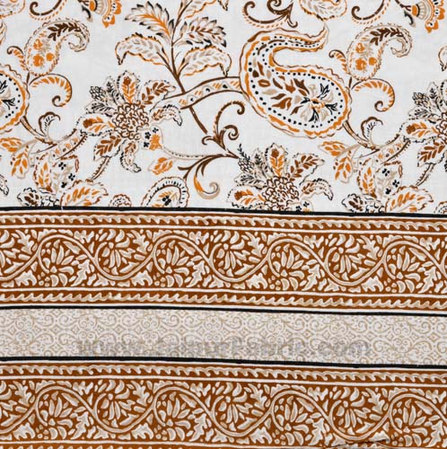 Mulmul Pure Cotton Paisley Floral Ethnic Brown Border Jaipuri Double Bed Dohar