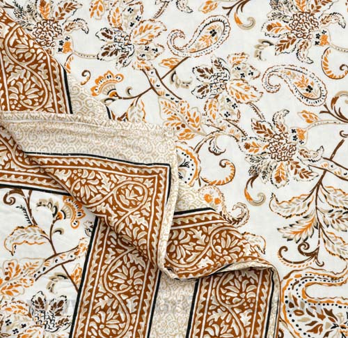 Mulmul Pure Cotton Paisley Floral Ethnic Brown Border Jaipuri Double Bed Dohar