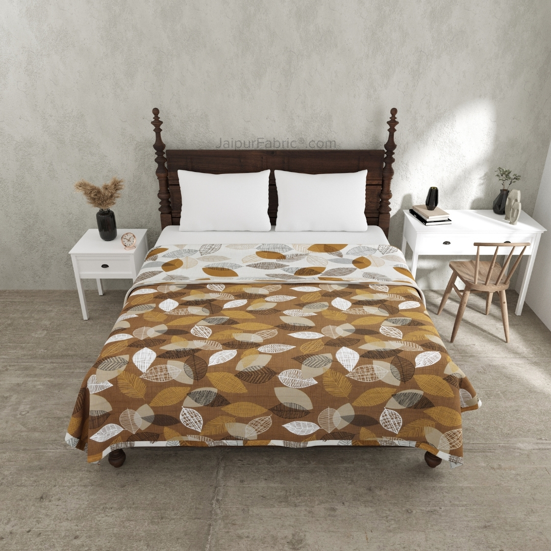 Autumn Fall Sandy Brown Cotton Reversible Double Bed Dohar