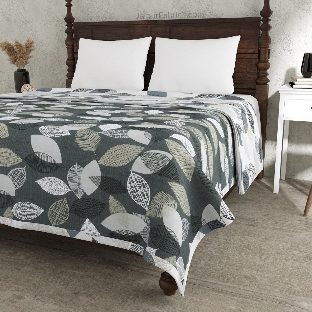 Autumn Fall Grey Cotton Reversible Double Bed Dohar