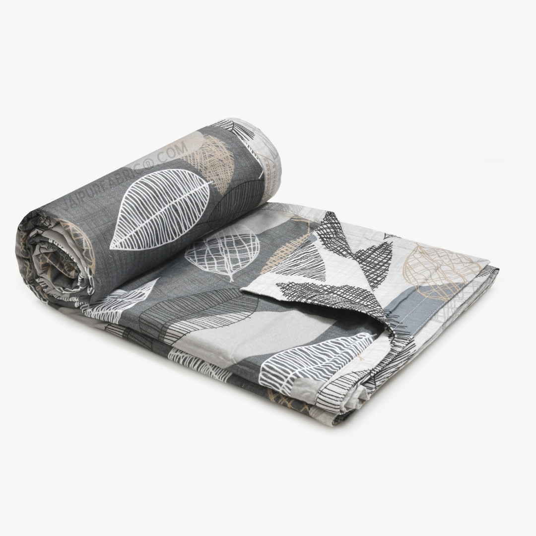 Autumn Fall Grey Cotton Reversible Double Bed Dohar