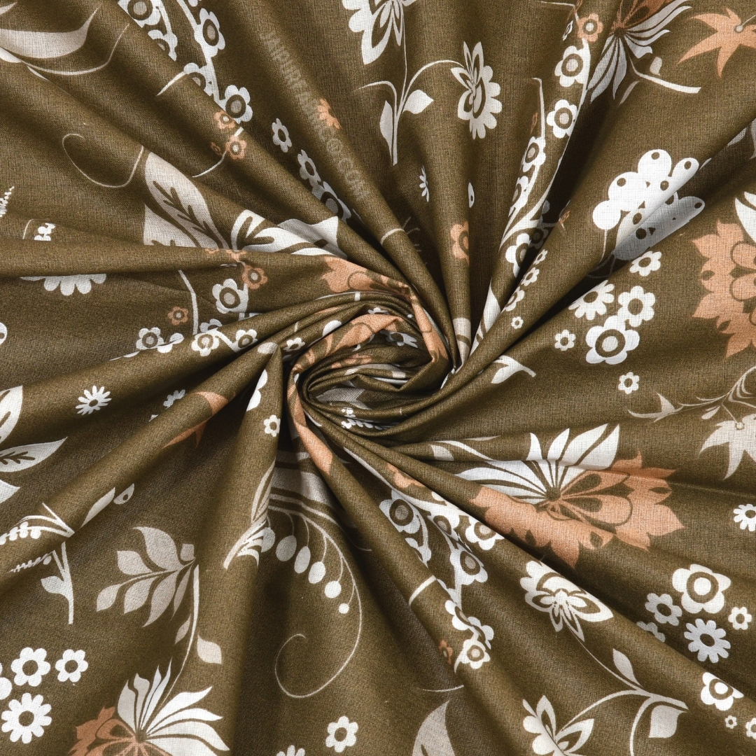 Flowery Spring Brown Cotton Reversible Double Bed Dohar