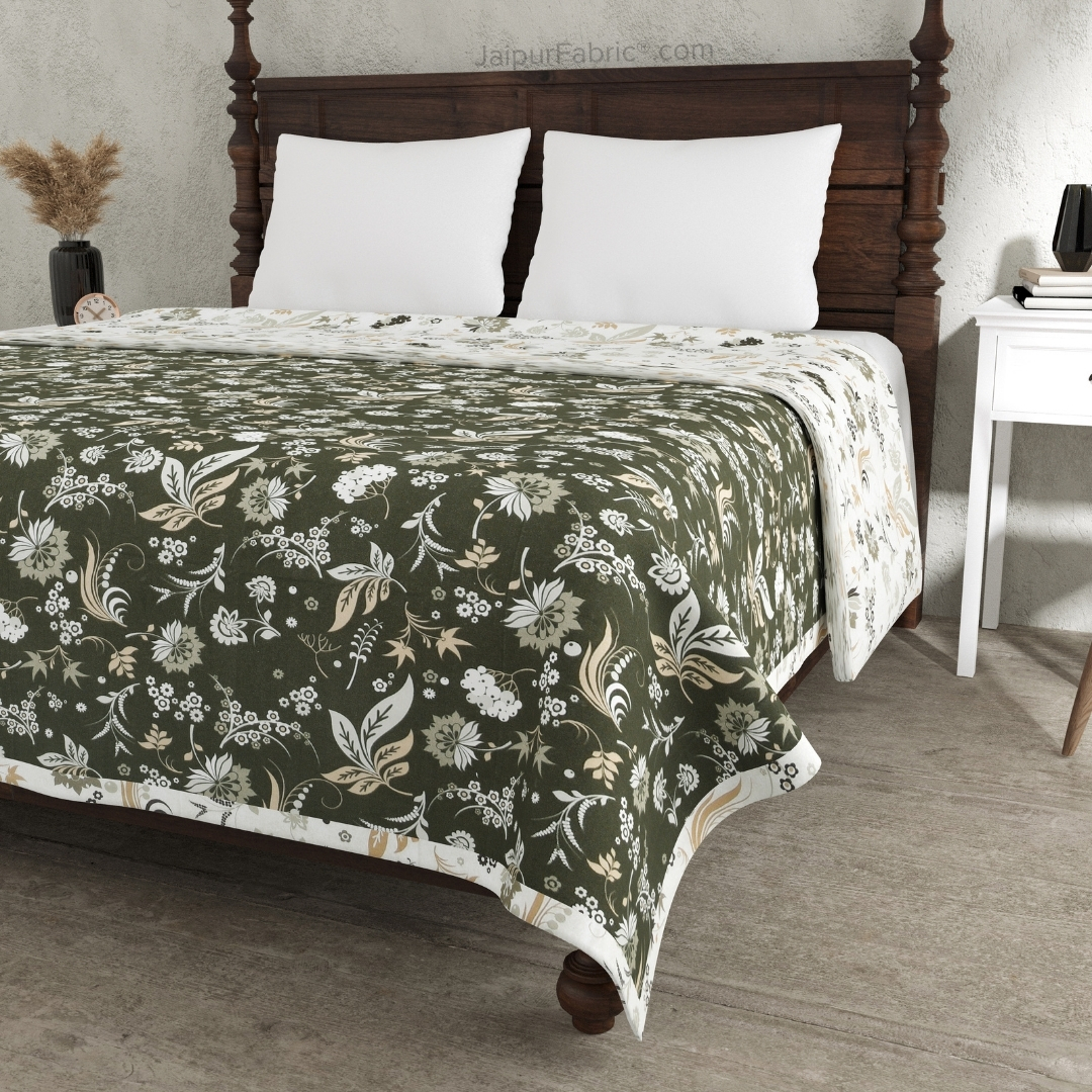 Flowery Spring Green Cotton Reversible Double Bed Dohar