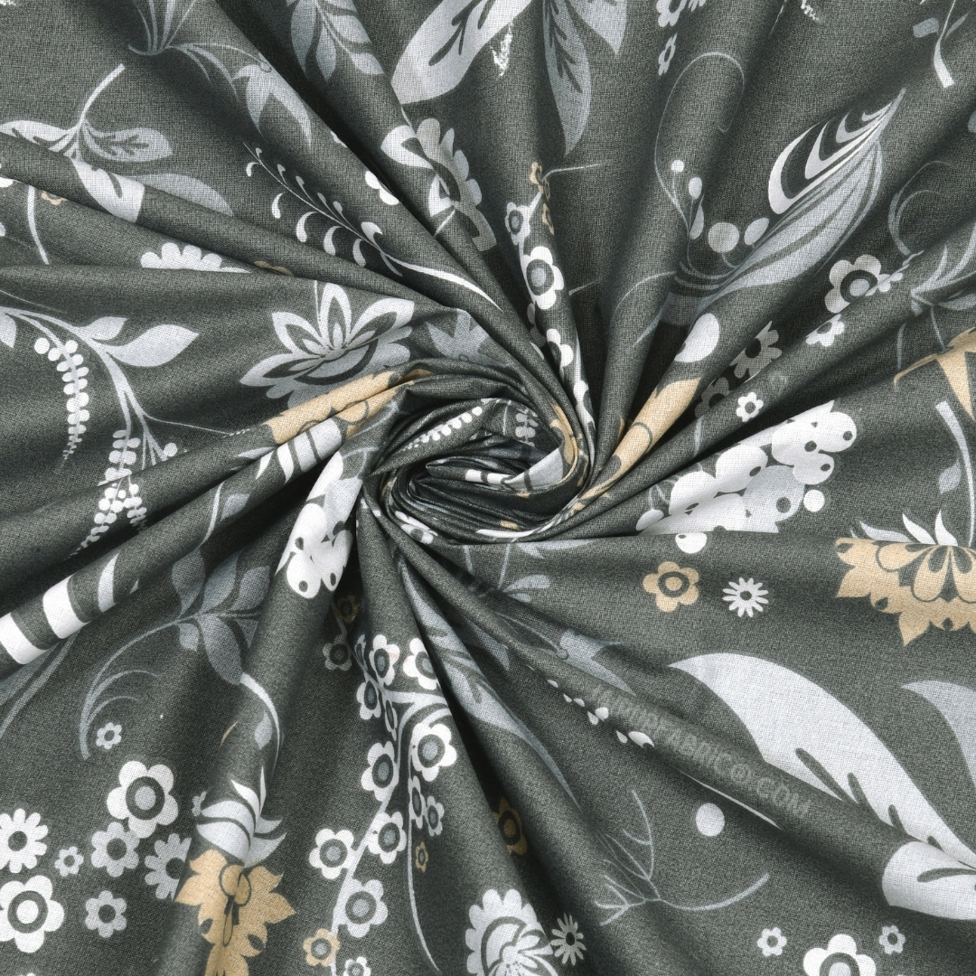 Flowery Spring Grey Cotton Reversible Double Bed Dohar