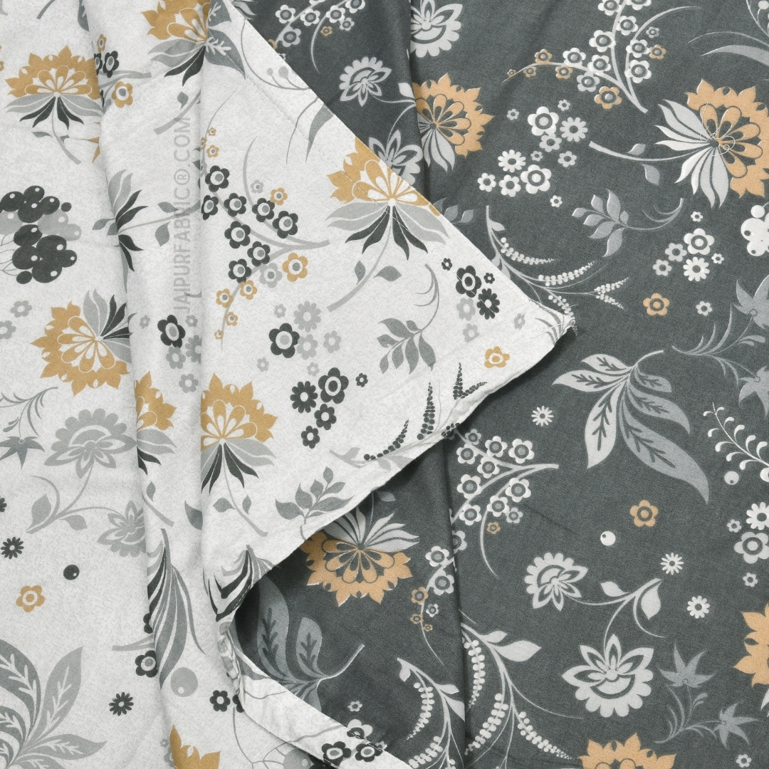 Flowery Spring Grey Cotton Reversible Double Bed Dohar