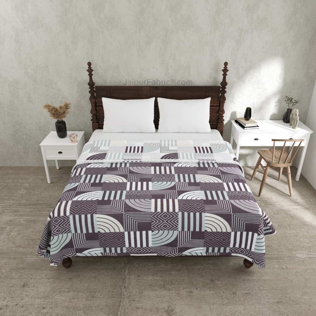 Geometric Maze Purple Cotton Reversible Double Bed Dohar