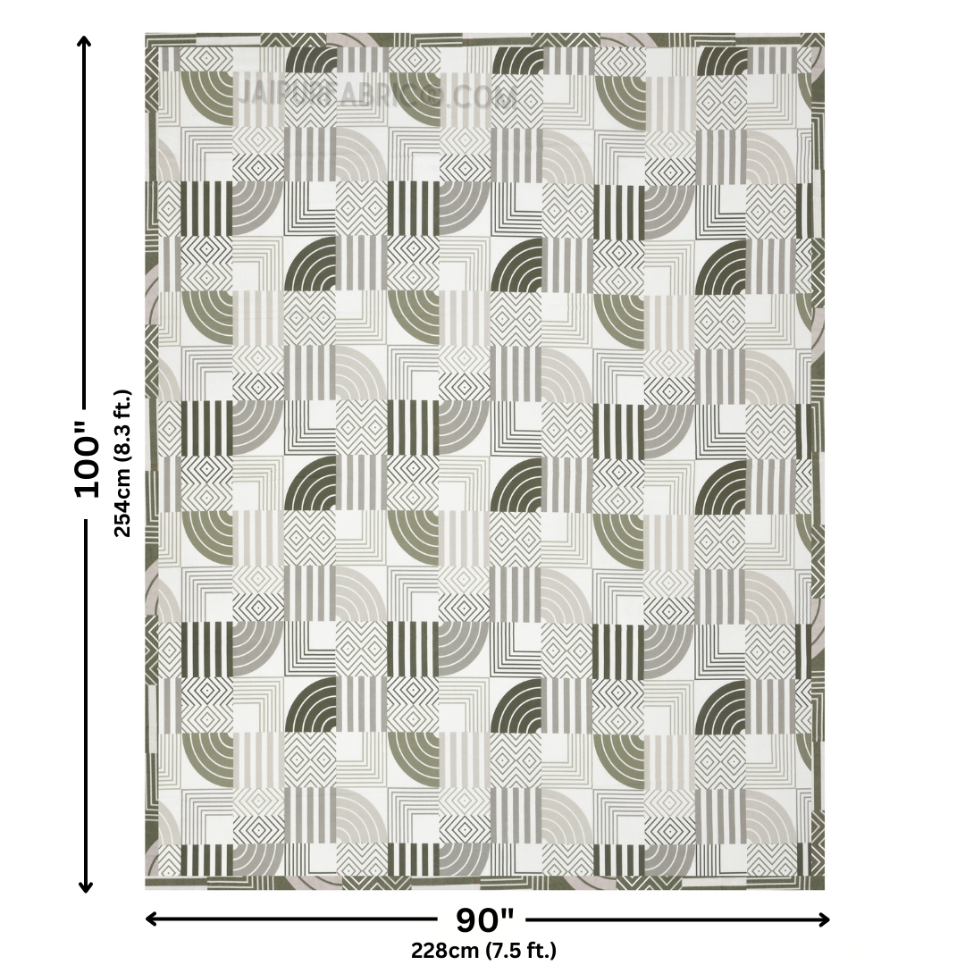 Geometric Maze Green Cotton Reversible Double Bed Dohar