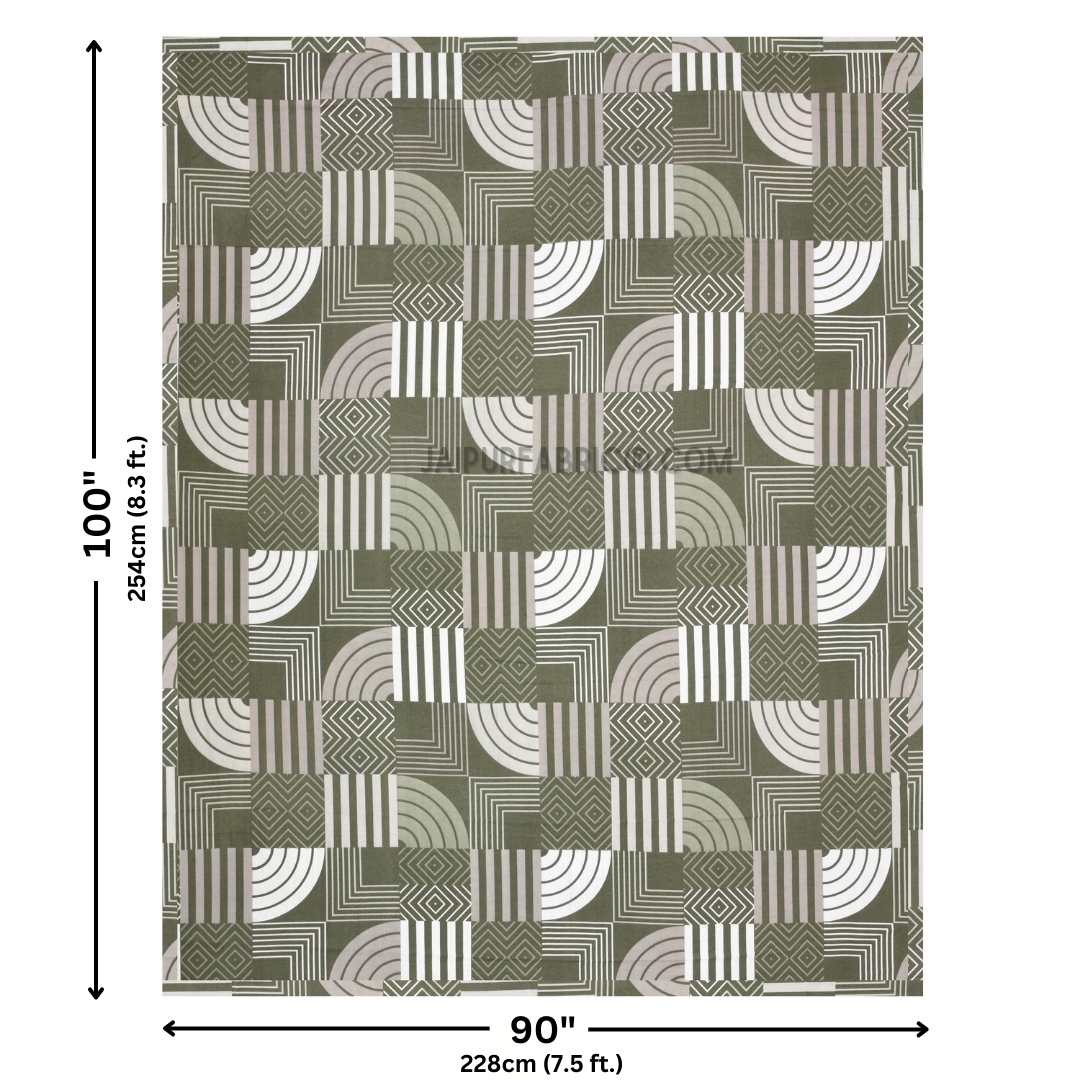 Geometric Maze Green Cotton Reversible Double Bed Dohar