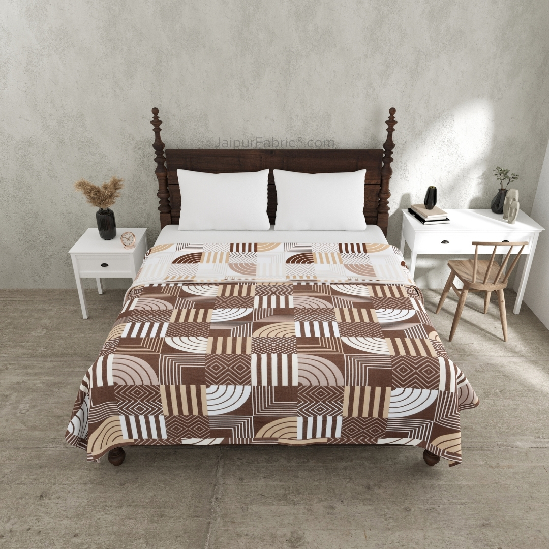 Geometric Maze Brown Cotton Reversible Double Bed Dohar