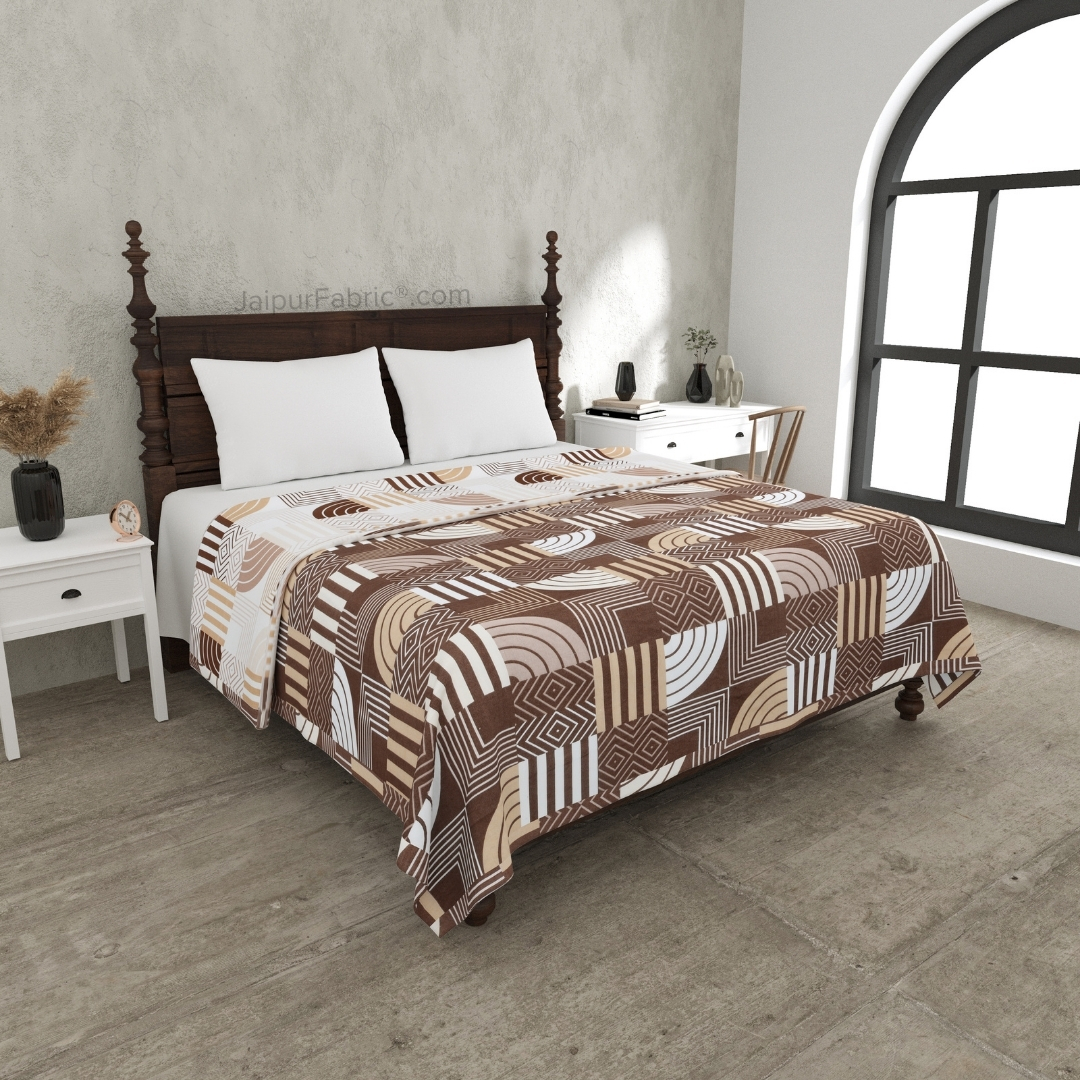 Geometric Maze Brown Cotton Reversible Double Bed Dohar