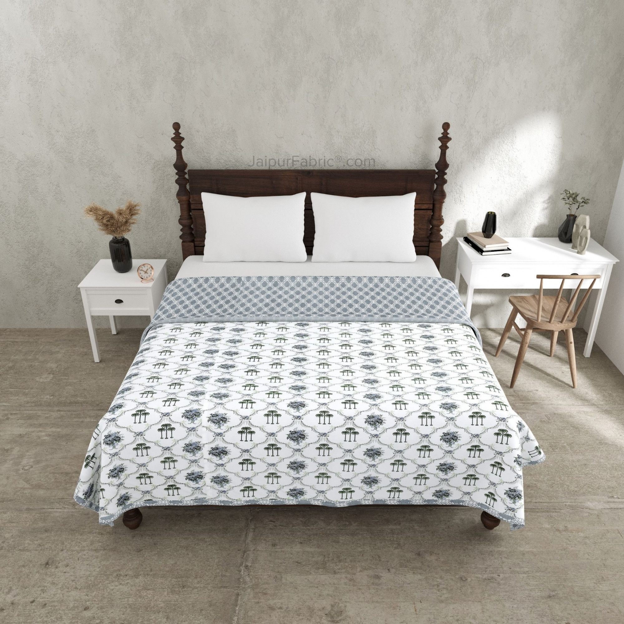 Misty Marble Grey & White Cotton Reversible Double Bed Dohar