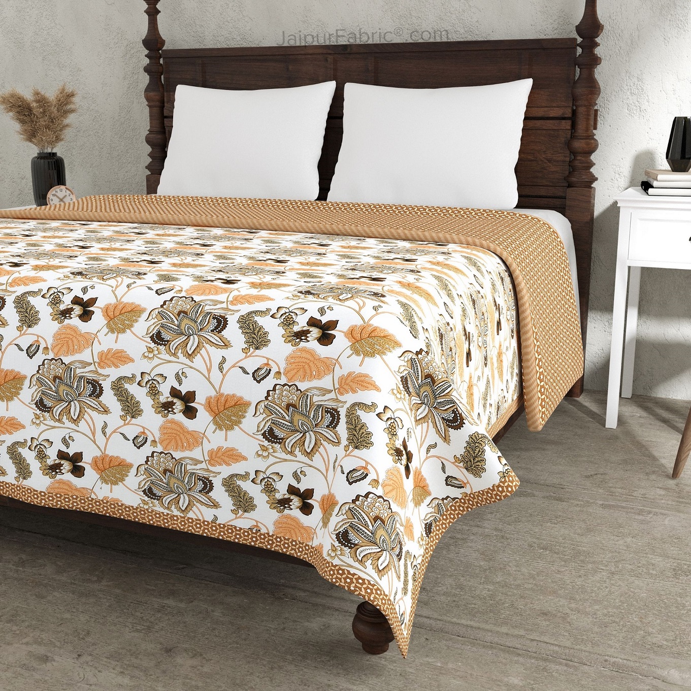 Golden Meadows Mustard & White Cotton Reversible Double Bed Dohar