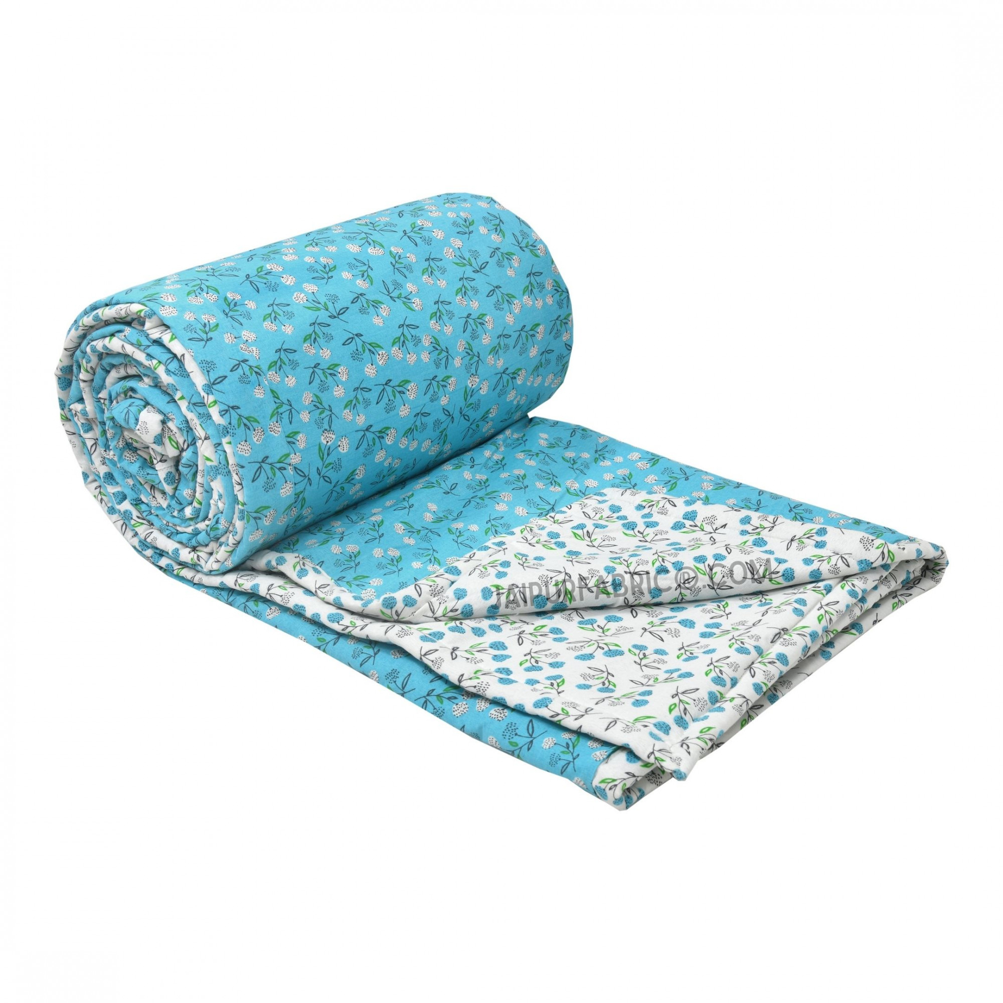 Marine Melody Sea Blue and White Cotton Reversible Double Bed Dohar