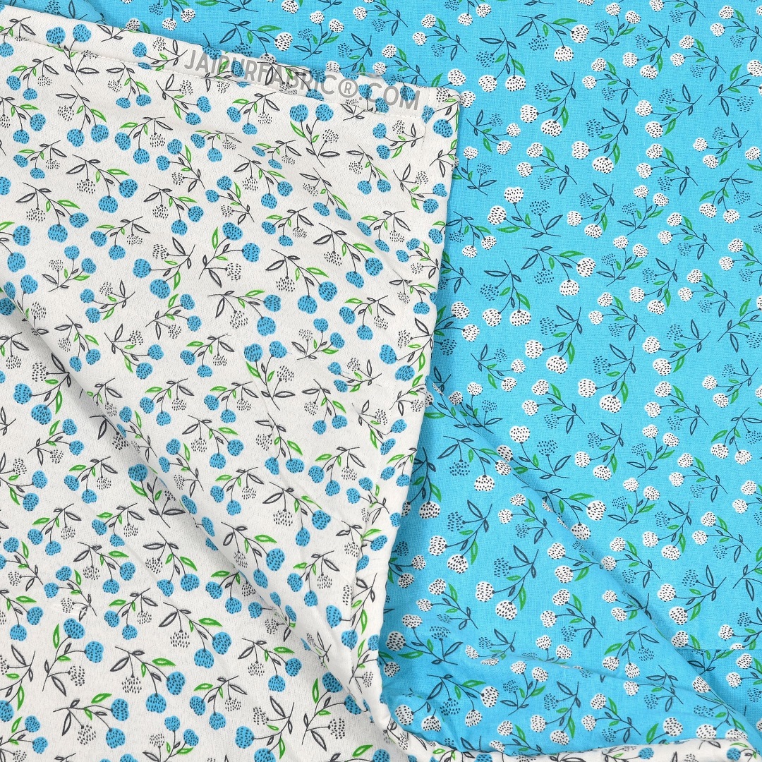 Marine Melody Sea Blue and White Cotton Reversible Double Bed Dohar