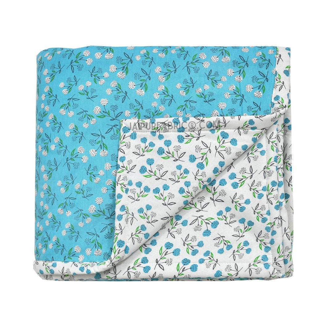 Marine Melody Sea Blue and White Cotton Reversible Double Bed Dohar