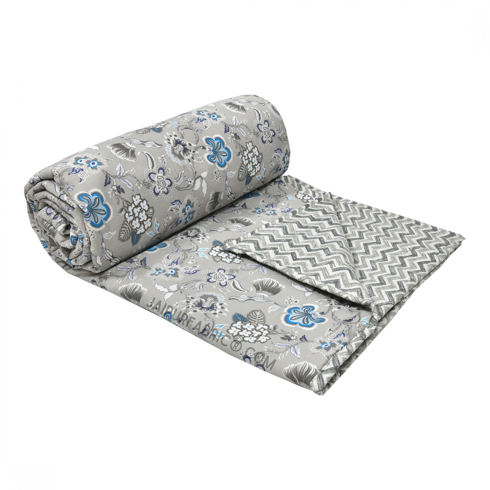 Silver Petals Grey Floral Cotton Reversible Double Bed Dohar