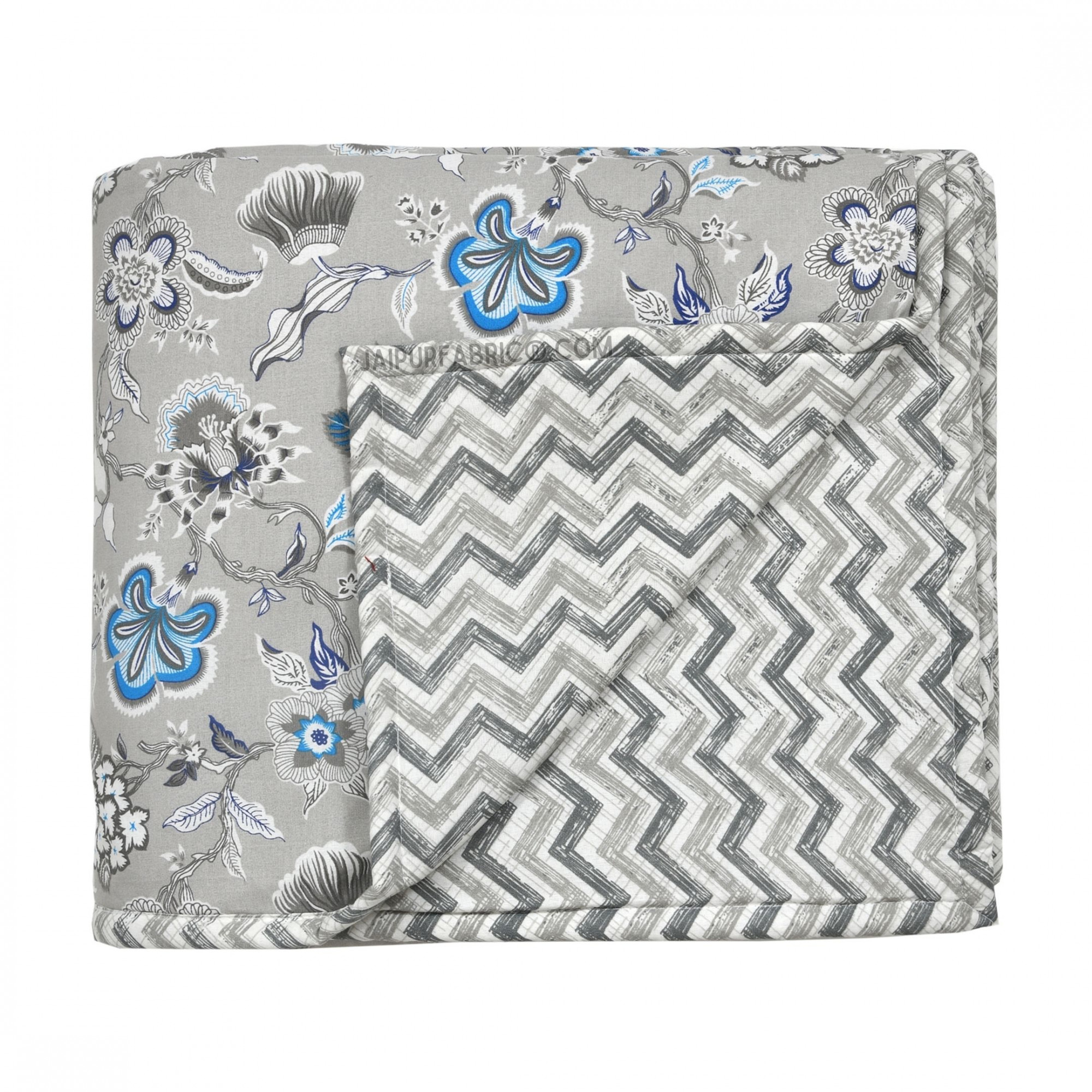 Silver Petals Grey Floral Cotton Reversible Double Bed Dohar