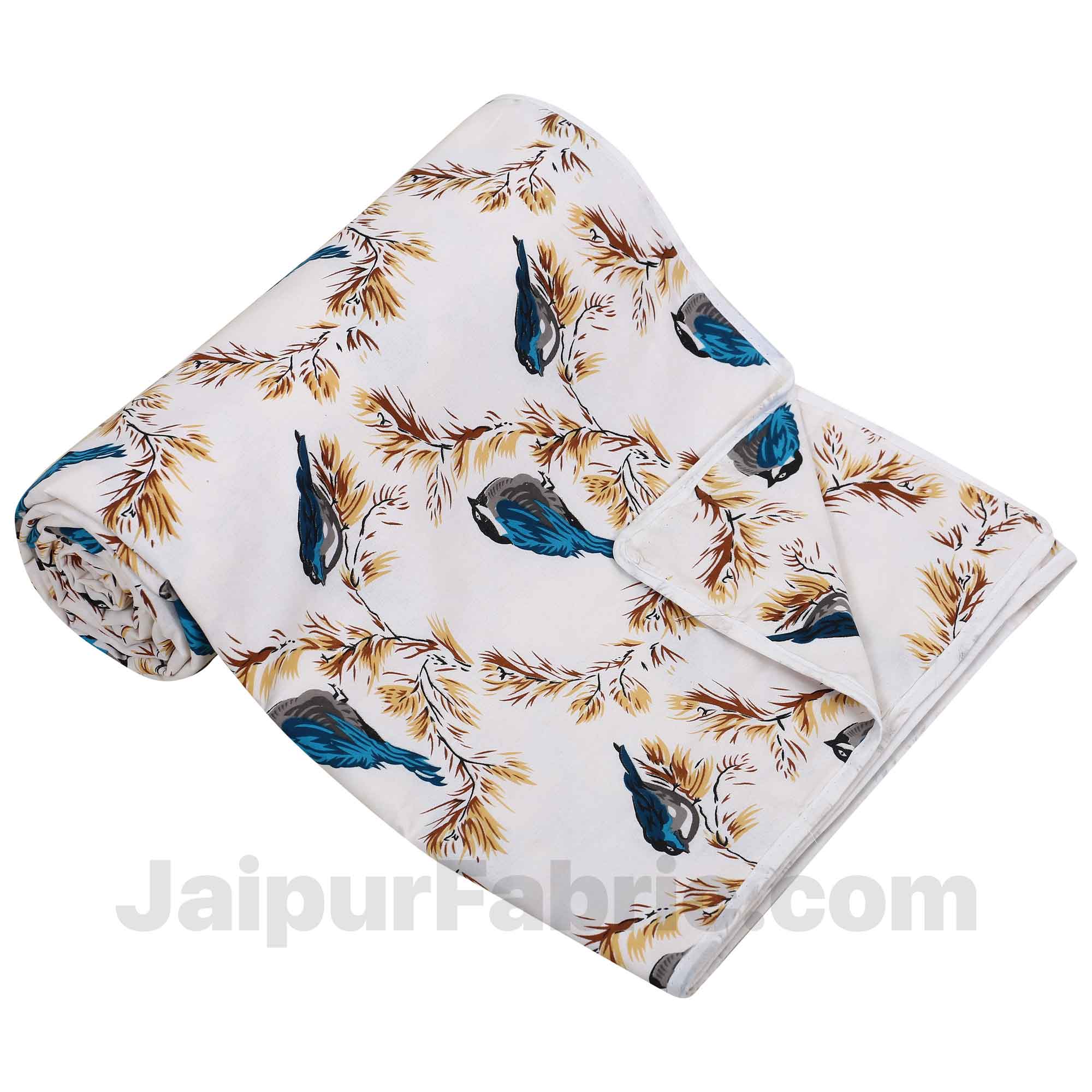 Pure Cotton Indian Bird Reversible Single Bed Blanket/ Duvet/Quilt/AC Dohar