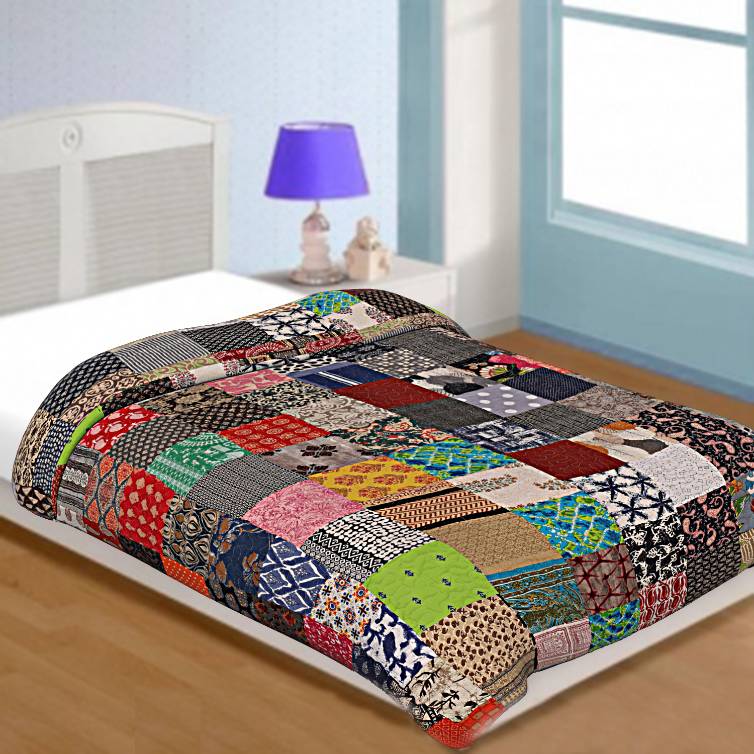 Patchwork AC Quilt/Blanket Soft Designer Single Bed - Multicolor (Multi)