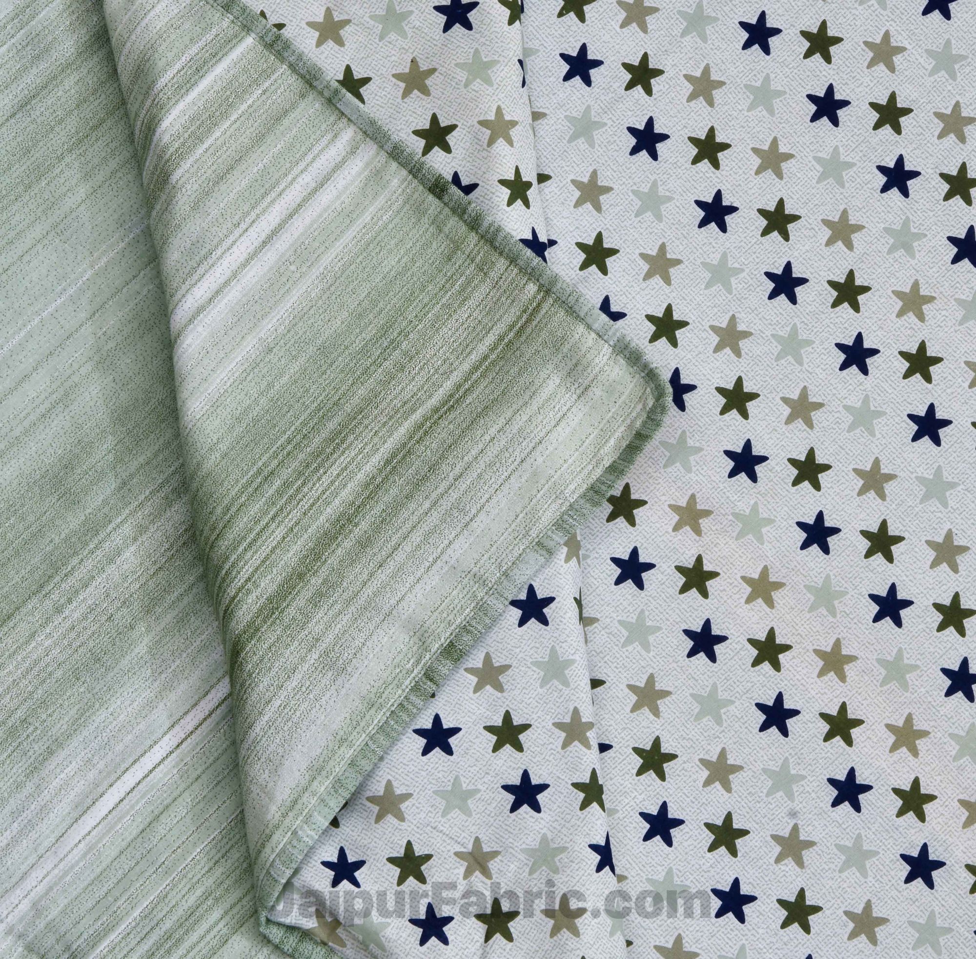 Pure Cotton Multi Lime Green Star Reversible Single Blanket/Duvet/Quilt/AC Dohar