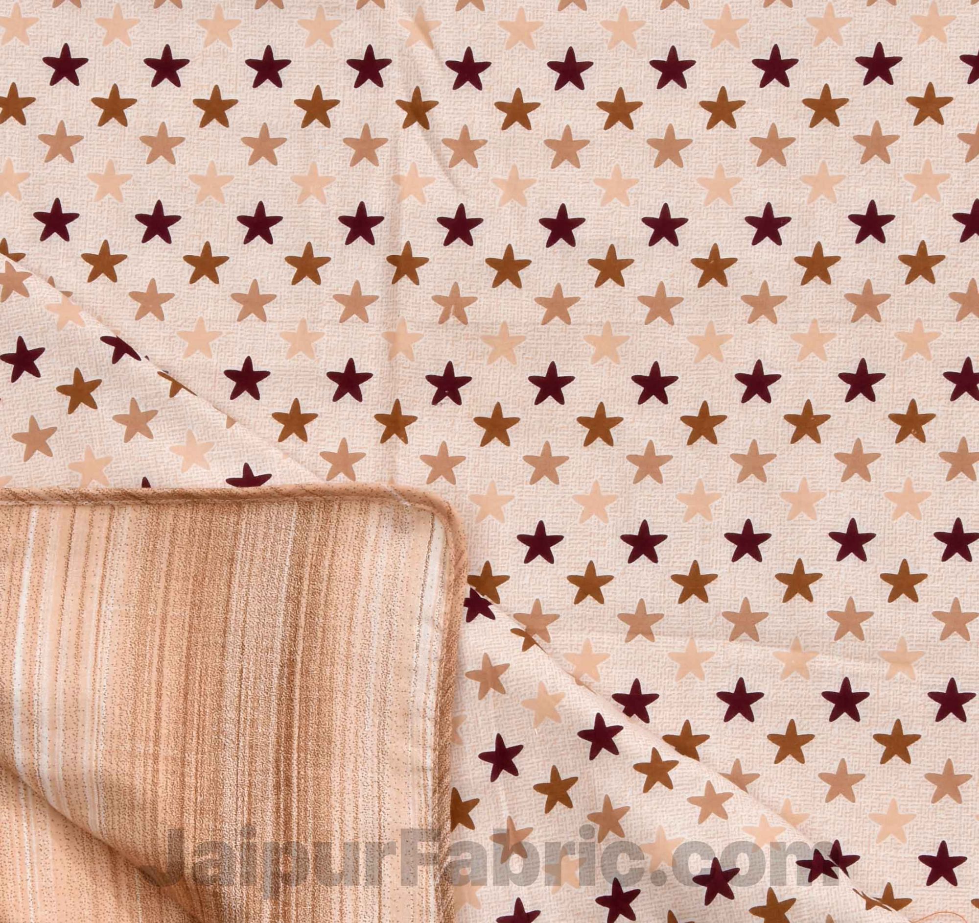 Pure Cotton Multi Brown Star Reversible Double Blanket/Duvet/Quilt/AC Dohar