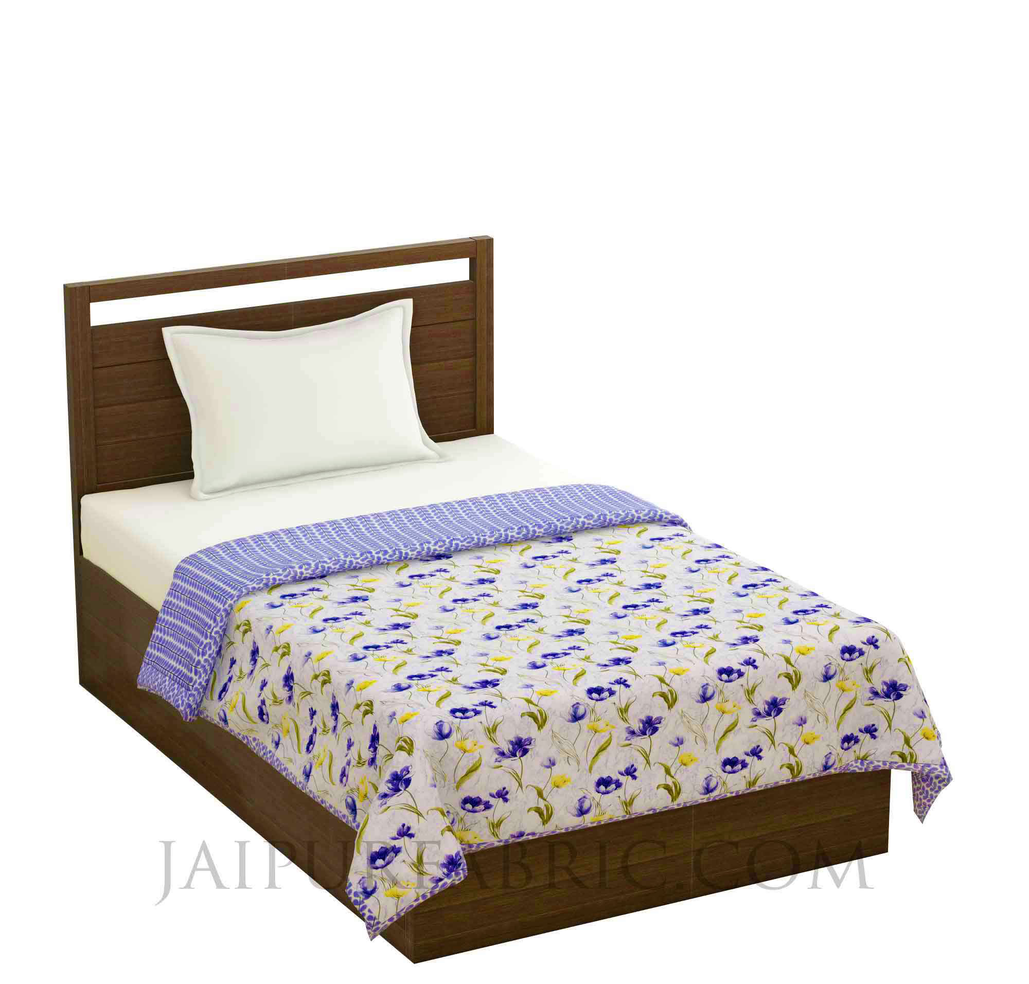 Lightweight Reversible Single Bed Dohar Blue Flower Skin Friendly Pure Cotton MulMul Blanket / AC Comforter / Summer Quilt