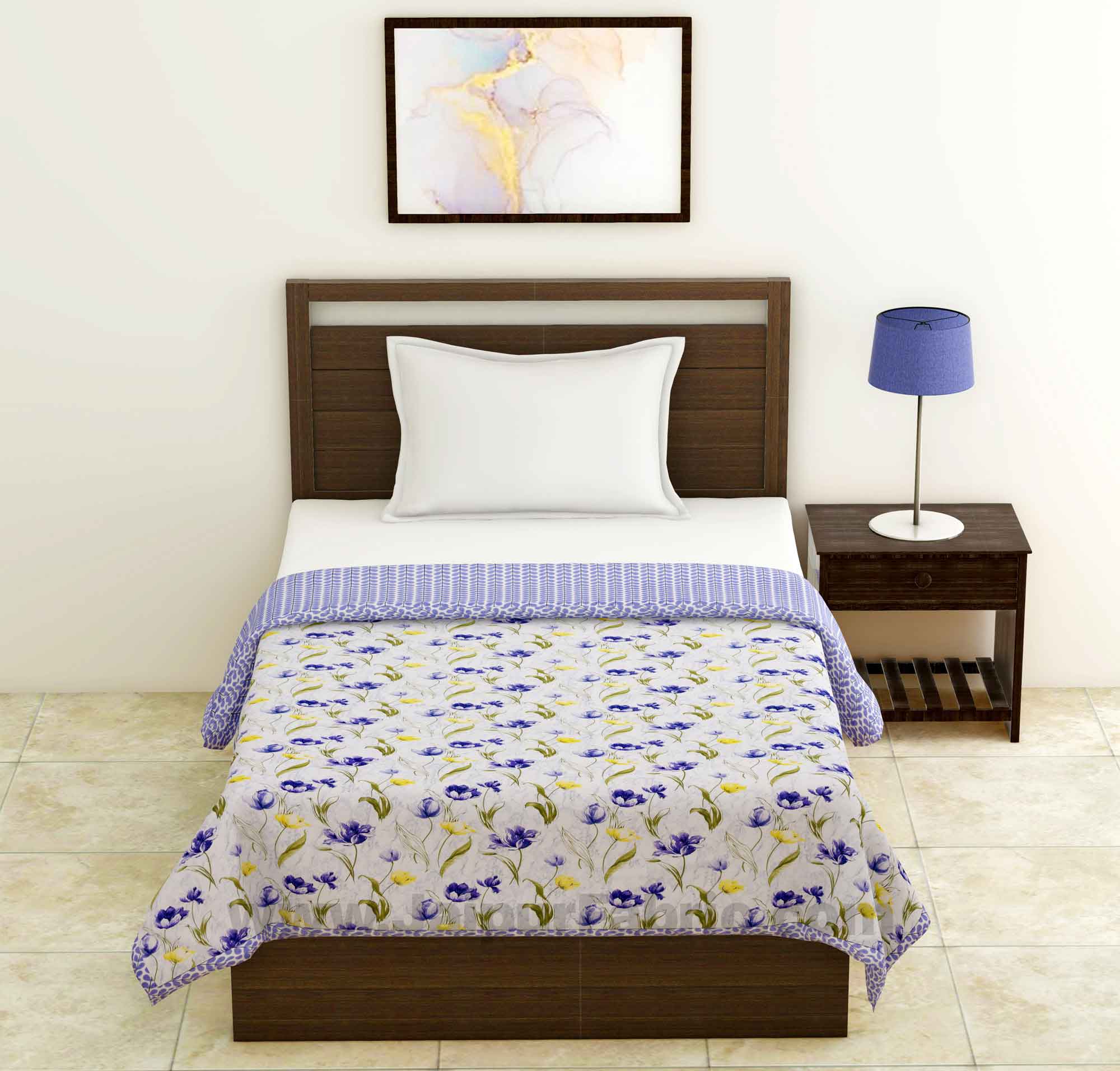 Lightweight Reversible Single Bed Dohar Blue Flower Skin Friendly Pure Cotton MulMul Blanket / AC Comforter / Summer Quilt