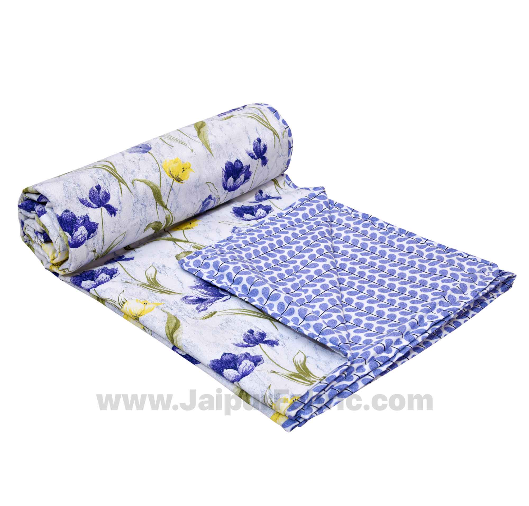 Lightweight Reversible Single Bed Dohar Blue Flower Skin Friendly Pure Cotton MulMul Blanket / AC Comforter / Summer Quilt