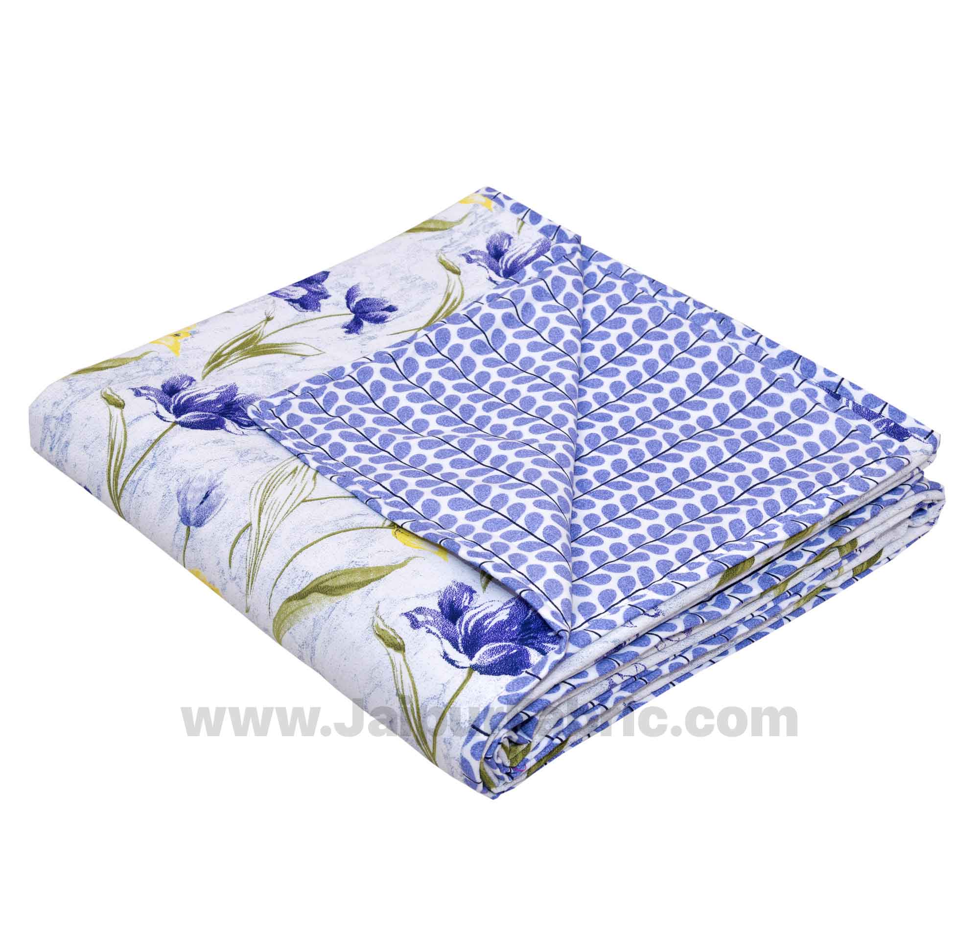 Lightweight Reversible Single Bed Dohar Blue Flower Skin Friendly Pure Cotton MulMul Blanket / AC Comforter / Summer Quilt