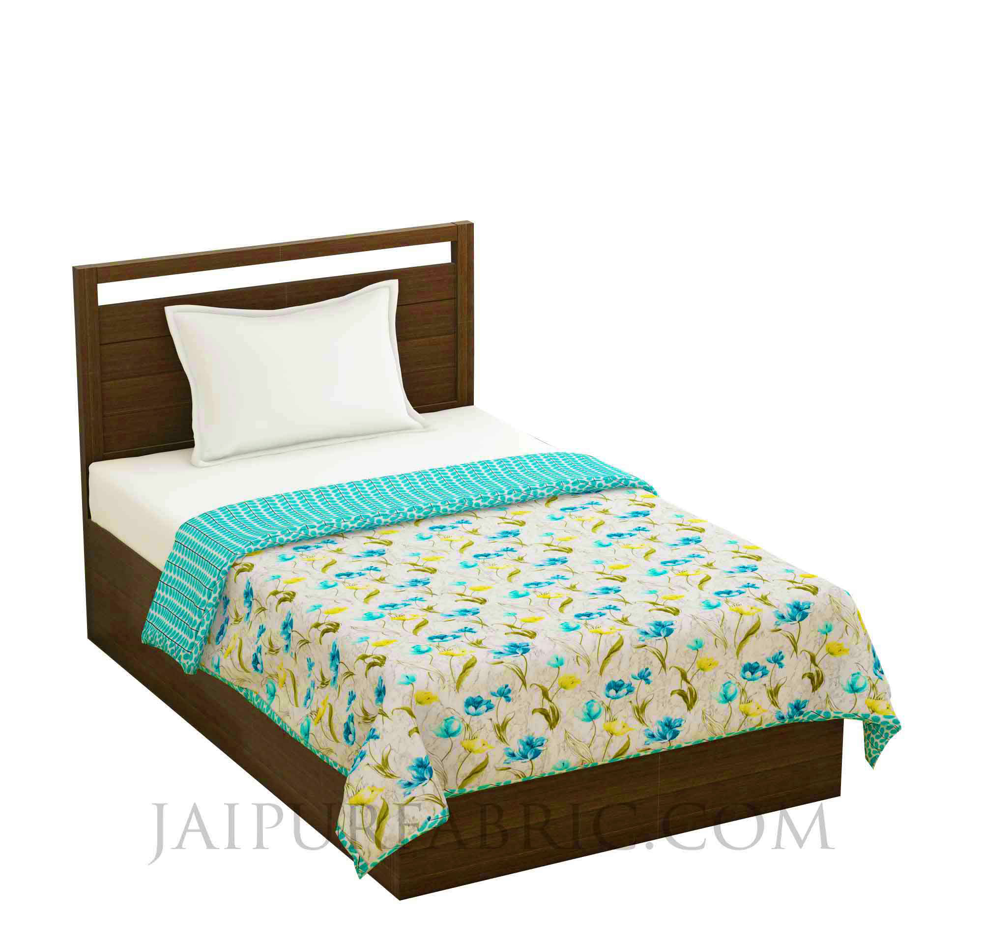 Lightweight Reversible Single Bed Dohar Green Flower Skin Friendly Pure Cotton MulMul Blanket / AC Comforter / Summer Quilt