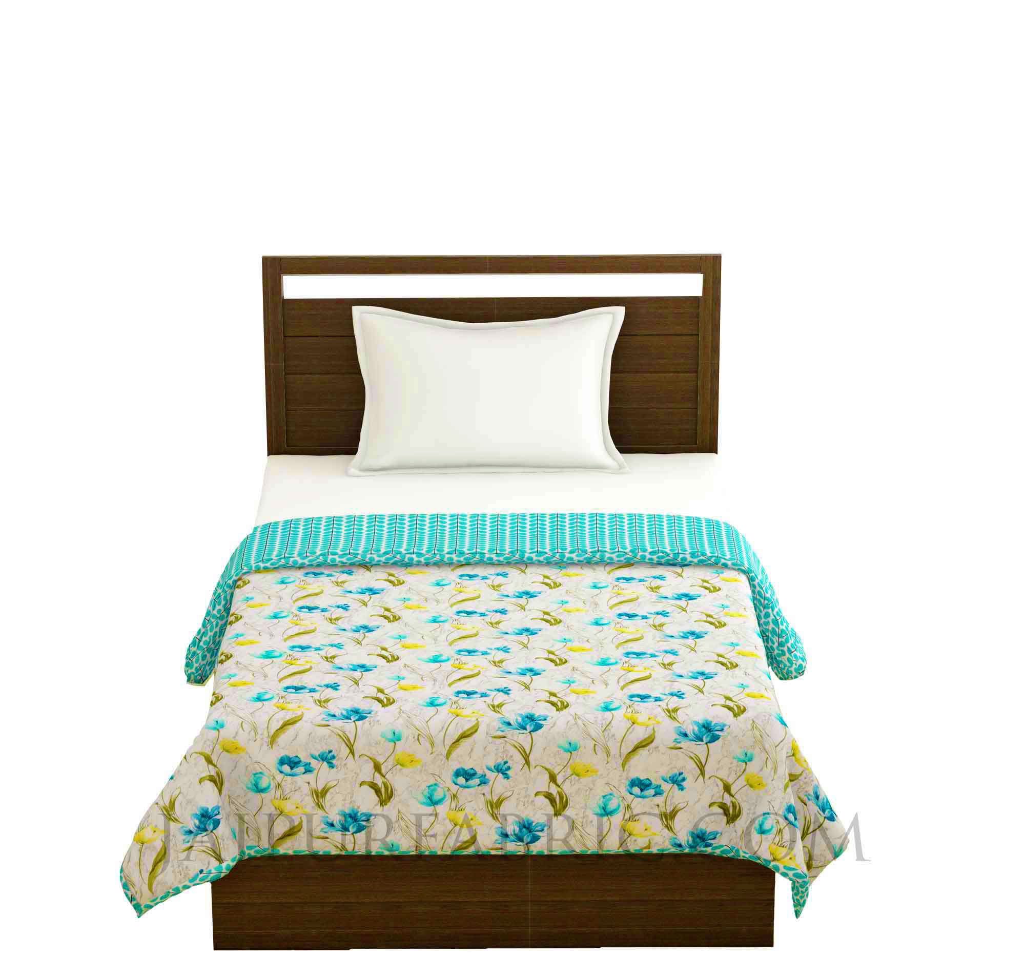 Lightweight Reversible Single Bed Dohar Green Flower Skin Friendly Pure Cotton MulMul Blanket / AC Comforter / Summer Quilt