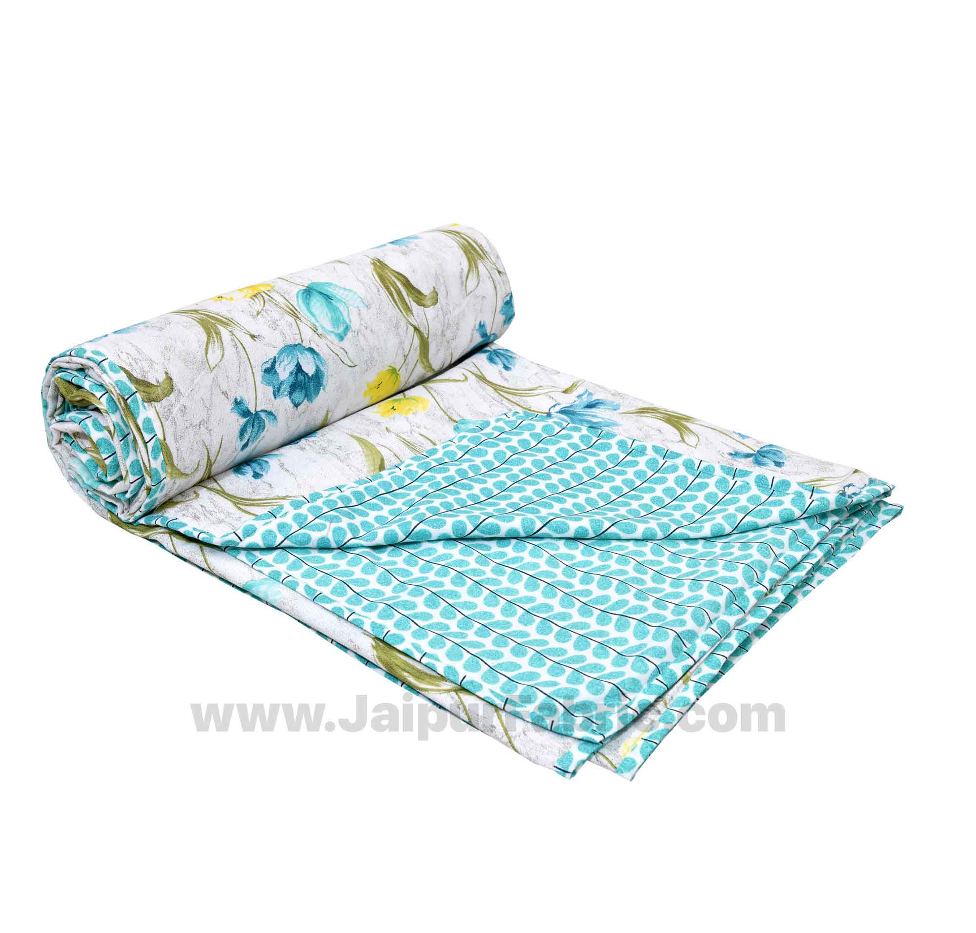 Lightweight Reversible Single Bed Dohar Green Flower Skin Friendly Pure Cotton MulMul Blanket / AC Comforter / Summer Quilt