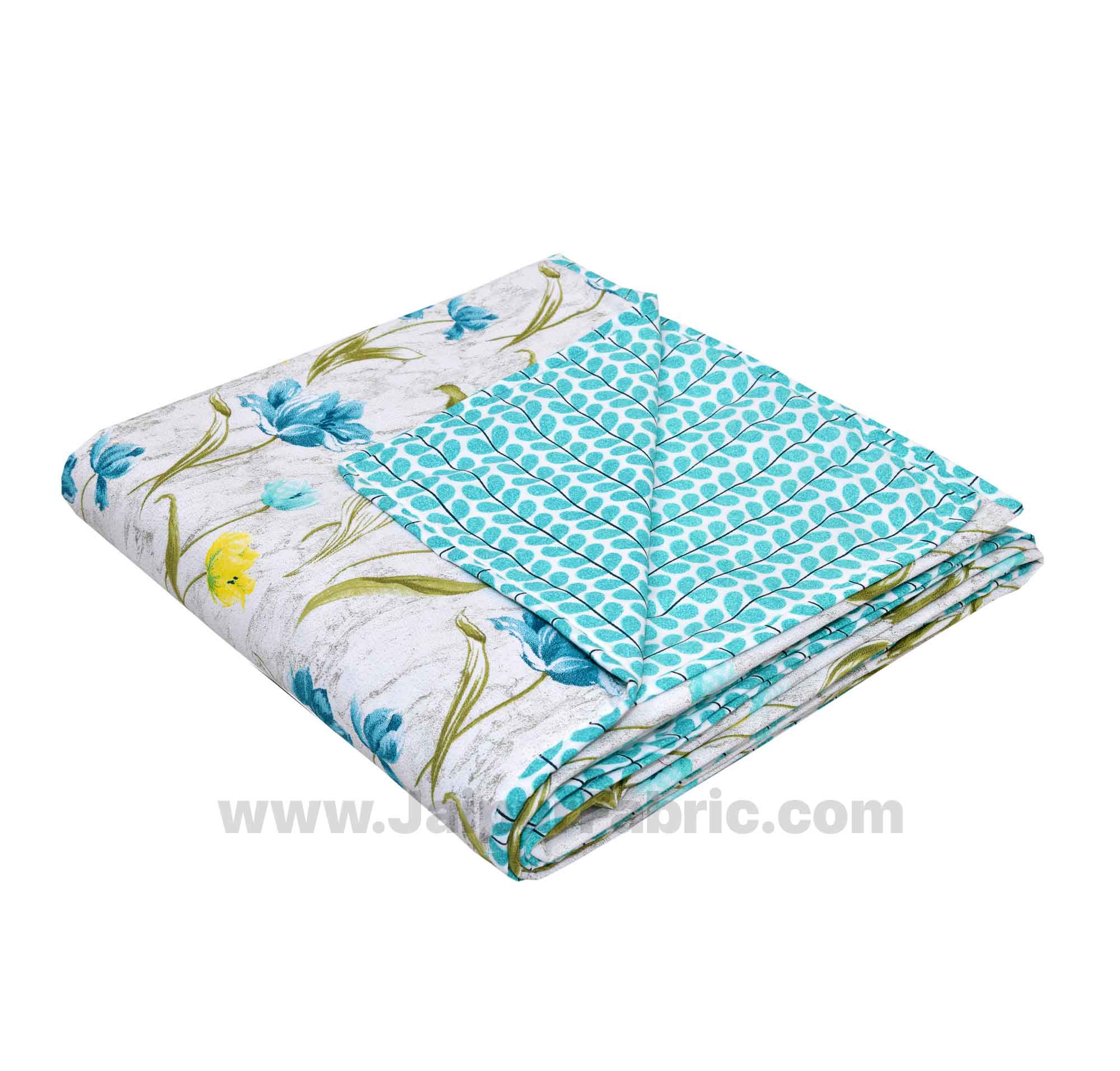 Lightweight Reversible Single Bed Dohar Green Flower Skin Friendly Pure Cotton MulMul Blanket / AC Comforter / Summer Quilt