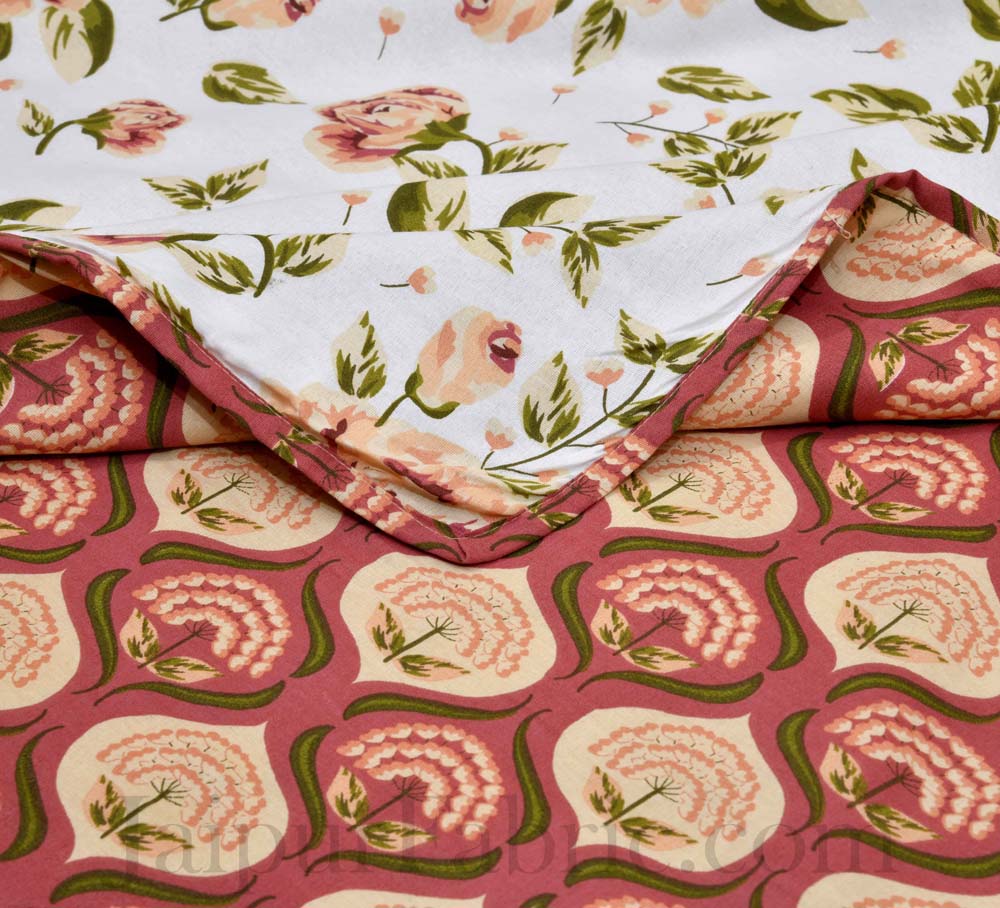 Mulmul Pure Cotton Small Leaf  Creamish Floral Border Jaipuri Single Bed Dohar