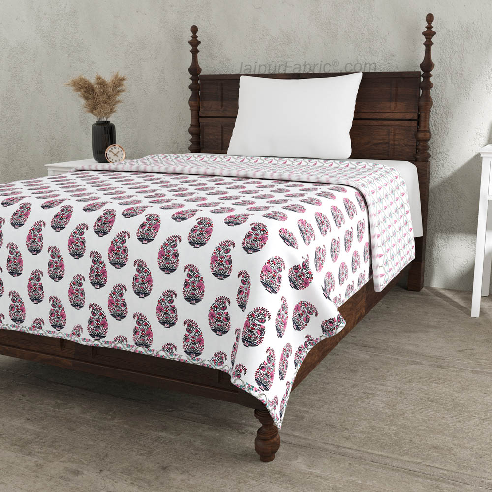 Pink Paisley Pure Cotton Single Bed Dohar